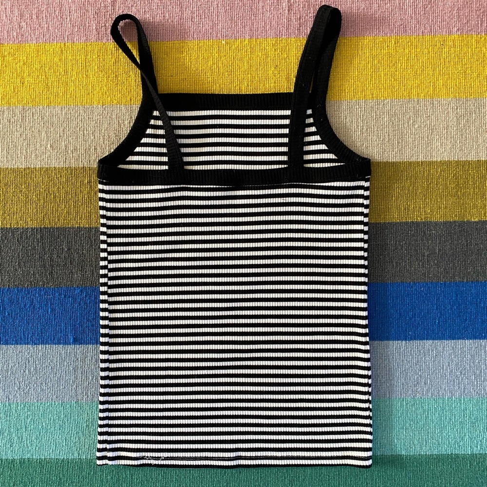 Old Navy black & white striped tank, size L